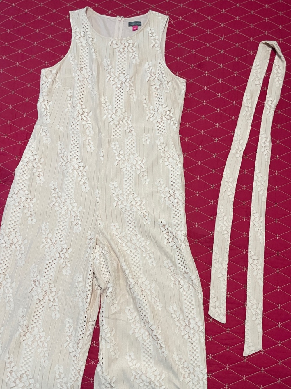 Vince Camuto Blush Crochet Sleeveless Wide-Leg Jumpsuit - Picture 4 of 4